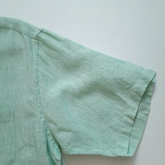 Brooks Brothers Linen Short Sleeve Button Down Shirt Green Stripe Size L - Picture 7 of 10